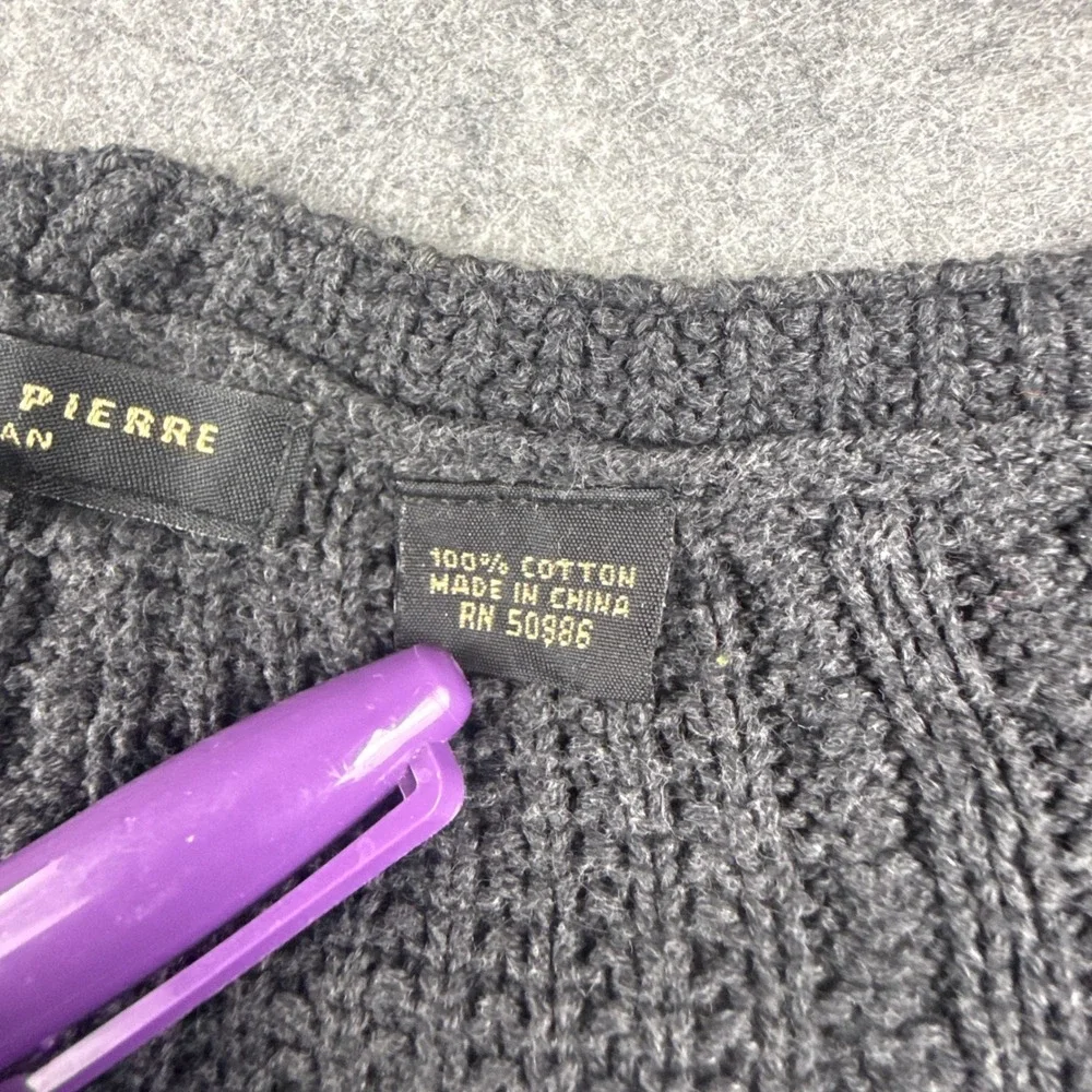 Jeanne Pierre Woman 1X Charcoal Grey Cable Knit 100% Cotton Sweater Side Slit